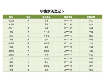 学生家访登记卡