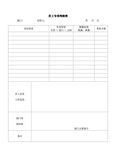 员工专项考核表模板