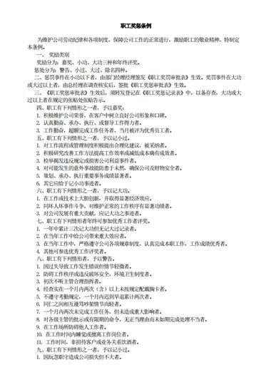 职工奖惩条例模板