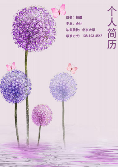 紫色球球花会计简历模板