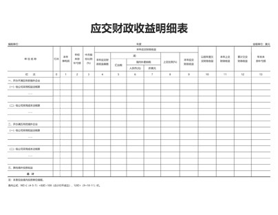 应交财政收益明细表