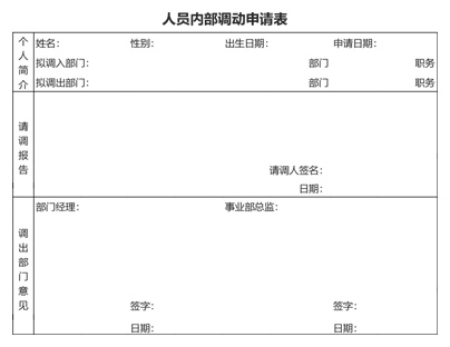 人员内部调动申请表