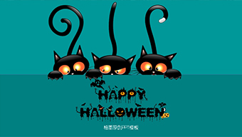 蓝色卡通插画万圣节主题PPT模板