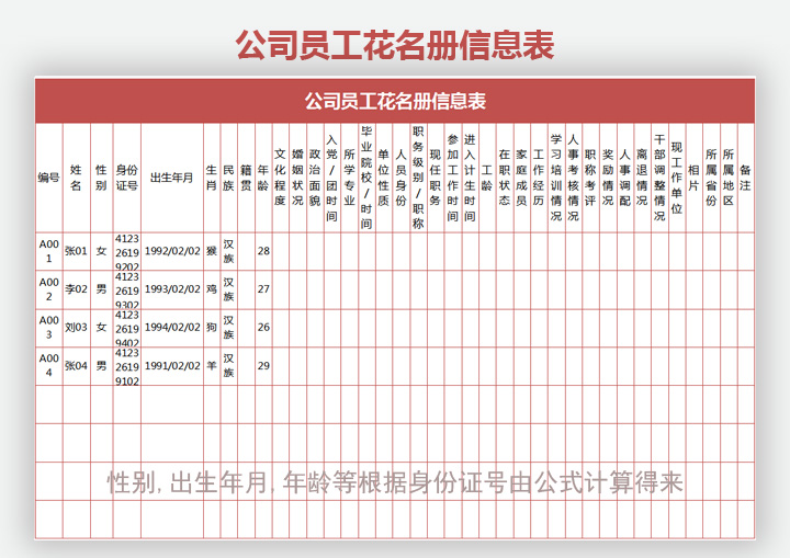 公司员工花名册信息表