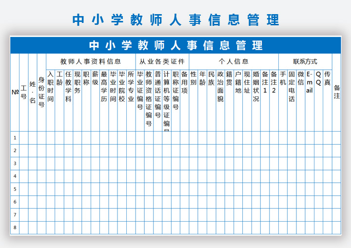 中小学教师人事信息管理表