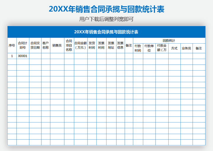 销售合同承揽与回款统计表