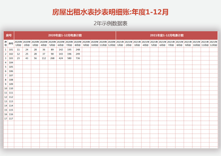 房屋出租水表抄表明细账